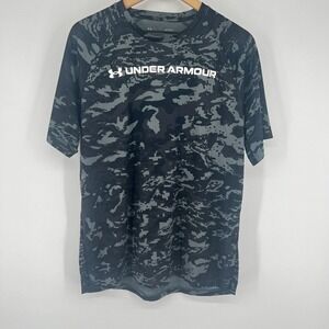 Under Armour HeatGear Shirt Mens Large Blue Camo Short Sleeve Athletic